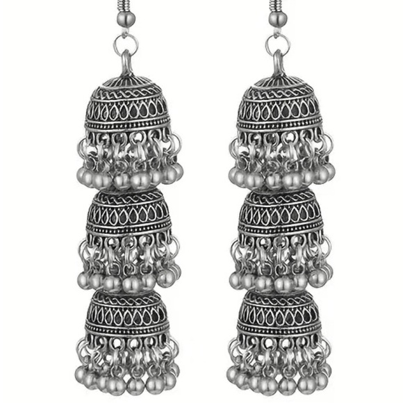 3 Bell Retro bohemian Dangle Jhumka Earrings - Picture 5 of 7